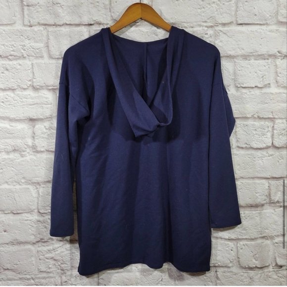 Soft Surroundings Navy Blue Hi Low Hem Hooded Pullover Sweater XSmall Petite - Picture 9 of 13